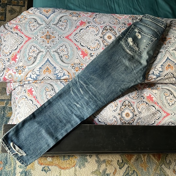 90s vintage high rise tapered / straight leg distressed blue jeans 25 - Picture 5 of 16